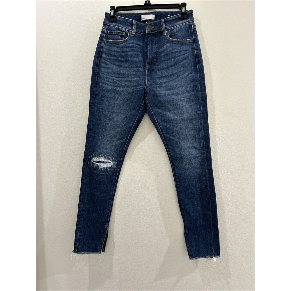 LOFT The Skinny Womens Size P4 Stretch Raw Split Hem Distressed Jeans Denim